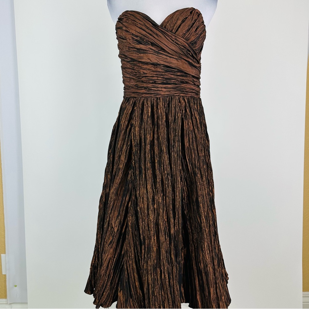 ABS Collection Deadstock Bronze Crinkle Strapless Fit and Flare Dress Size 8